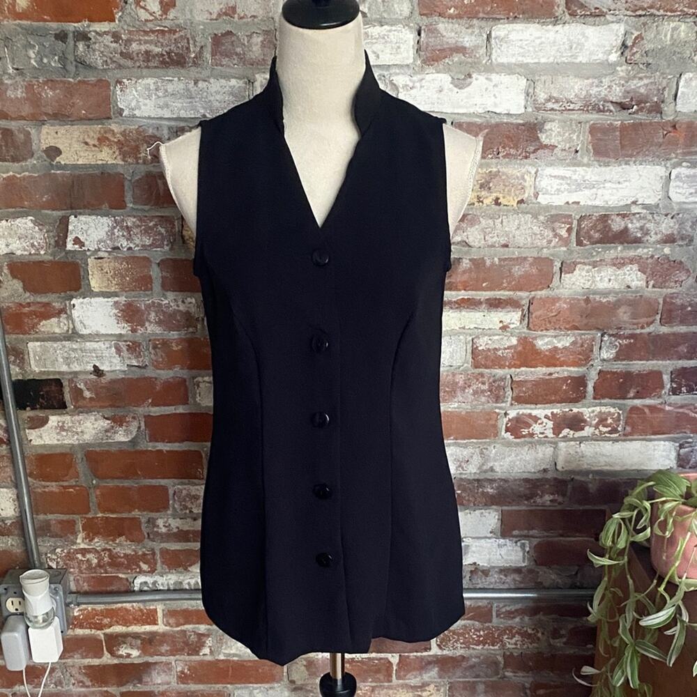 Vintage Sleeveless Black Button-Front Vest